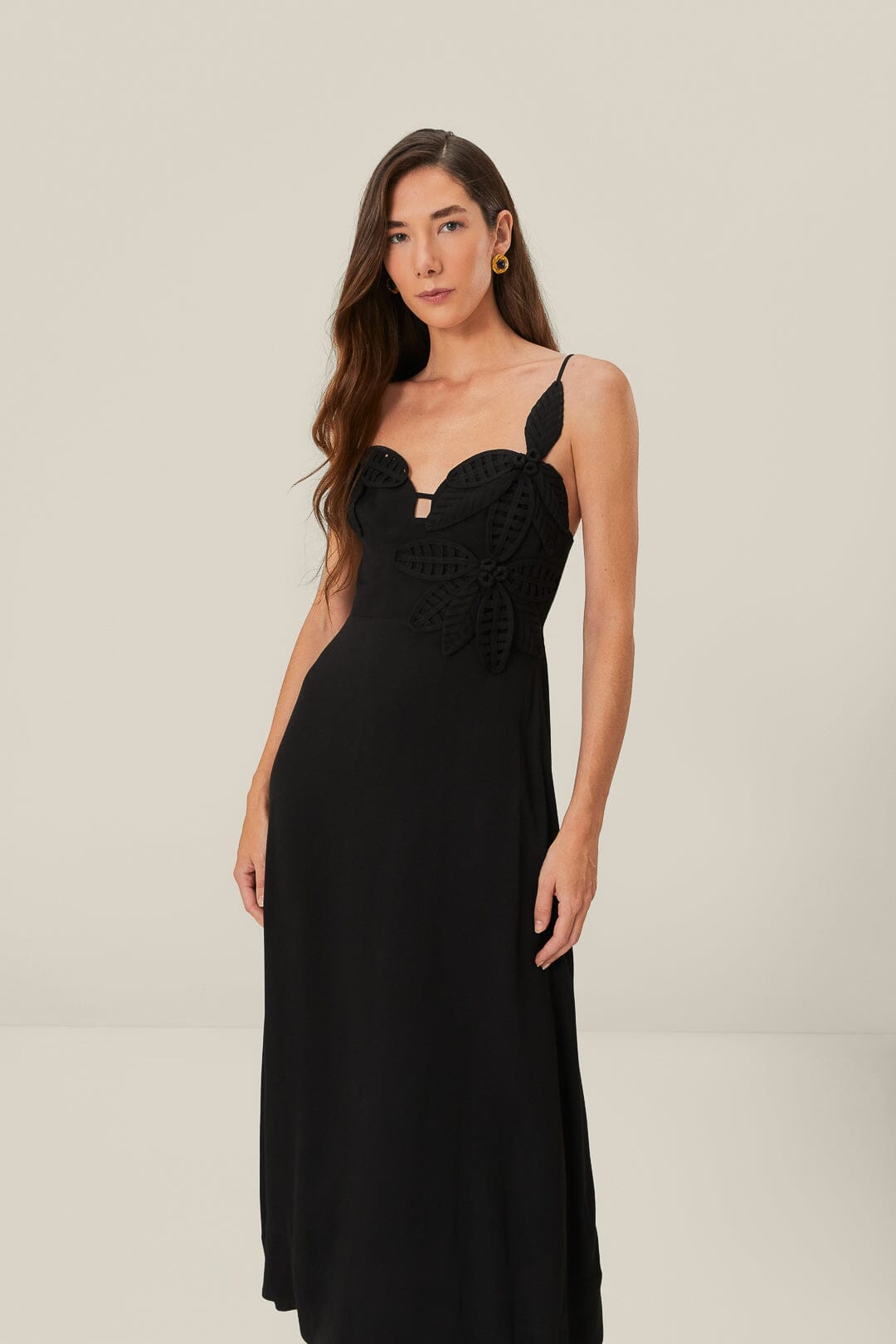 Black Flowered Bust Midi Dress - 3