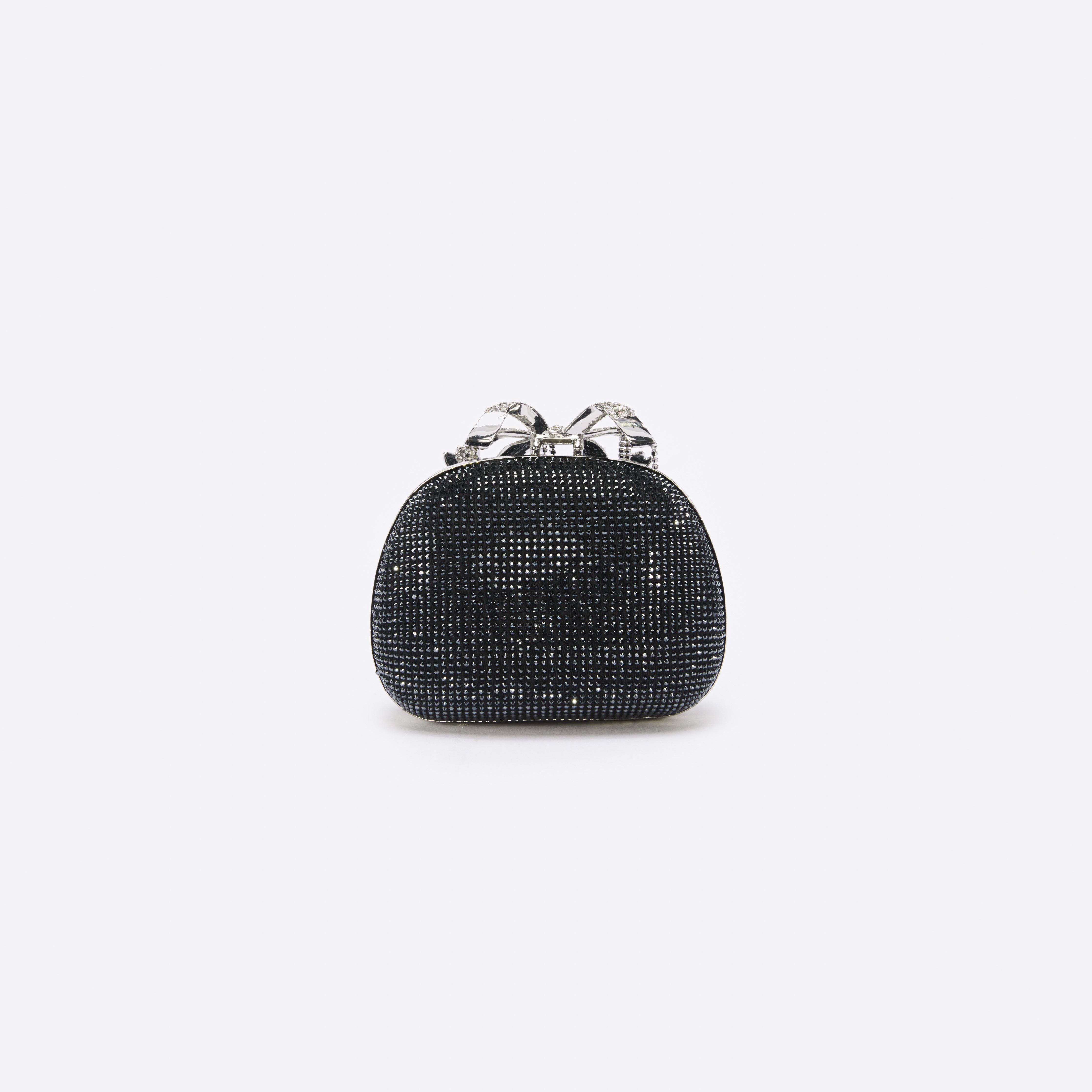 Black Satin Rhinestone Clutch Bag - 3