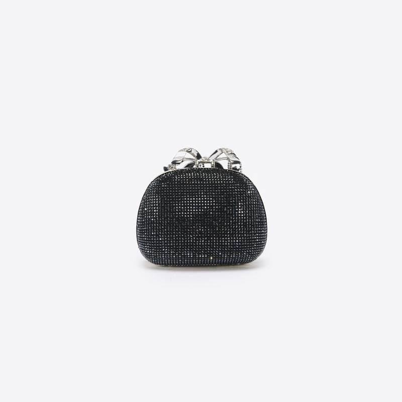 Black Satin Rhinestone Clutch Bag 3