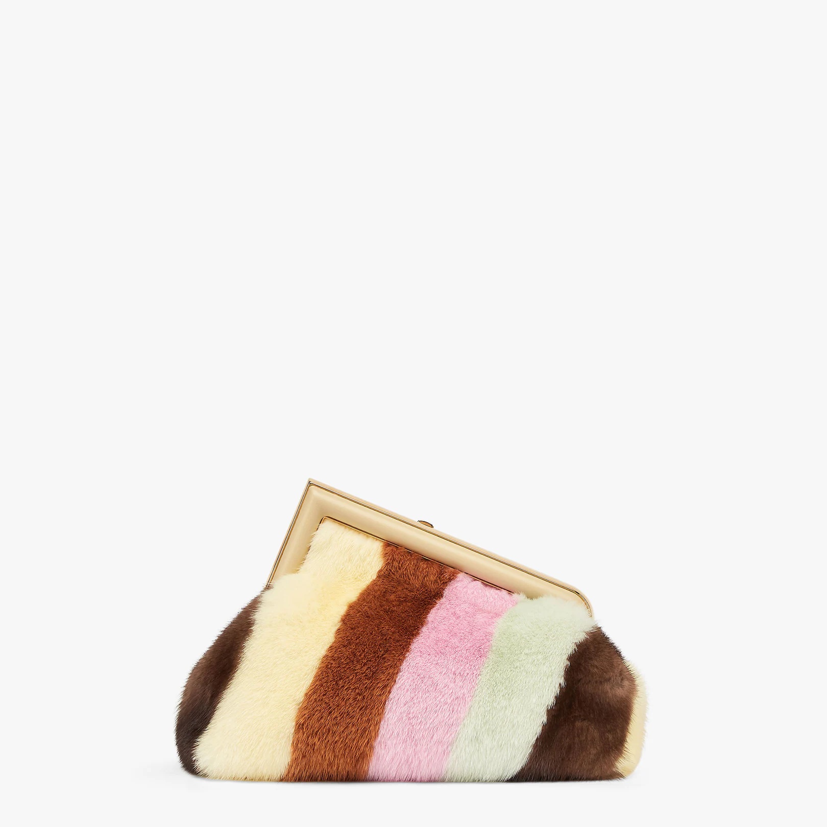Small Fendi First bag in soft mink with hand inlays to create a multicolored diagonal striped motif. - 3