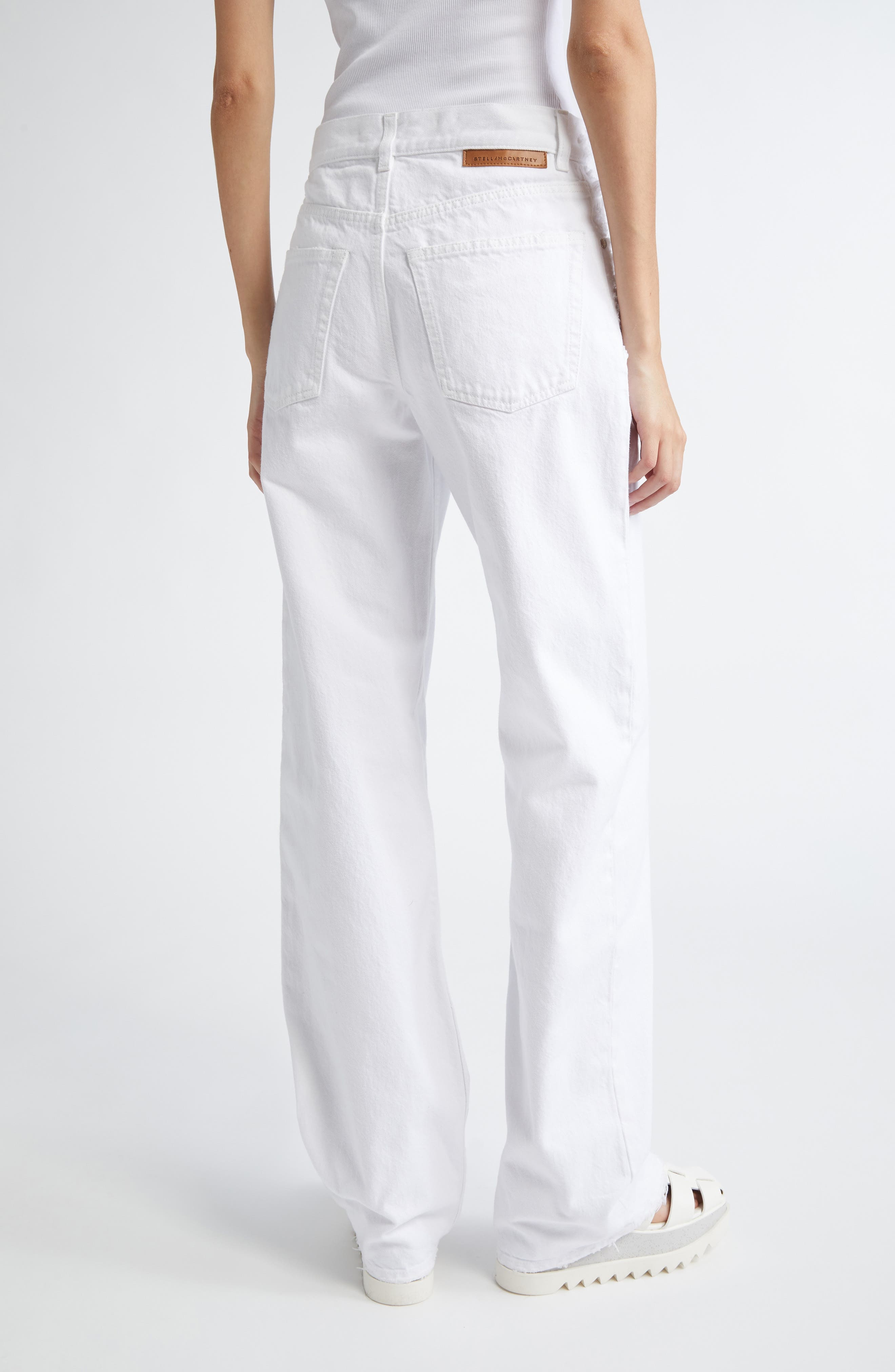 Stella McCartney Destroyed Straight Leg Jeans in White at Nordstrom - 3