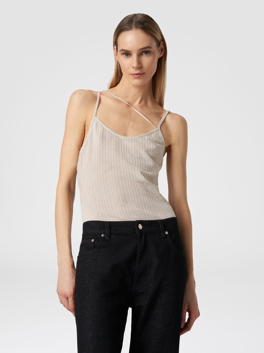 Cotton and viscose lamé tank top - 4