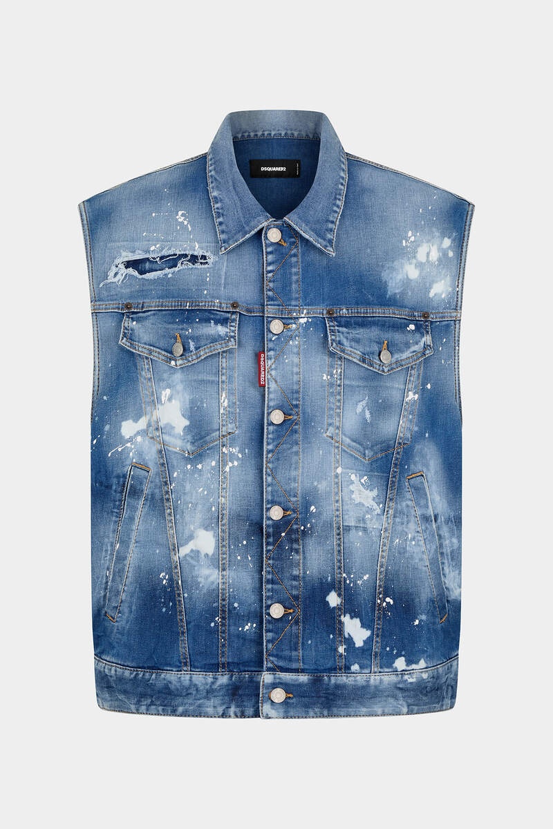 MEDIUM ICE SPOTS WASH DENIM OVER VEST - 1