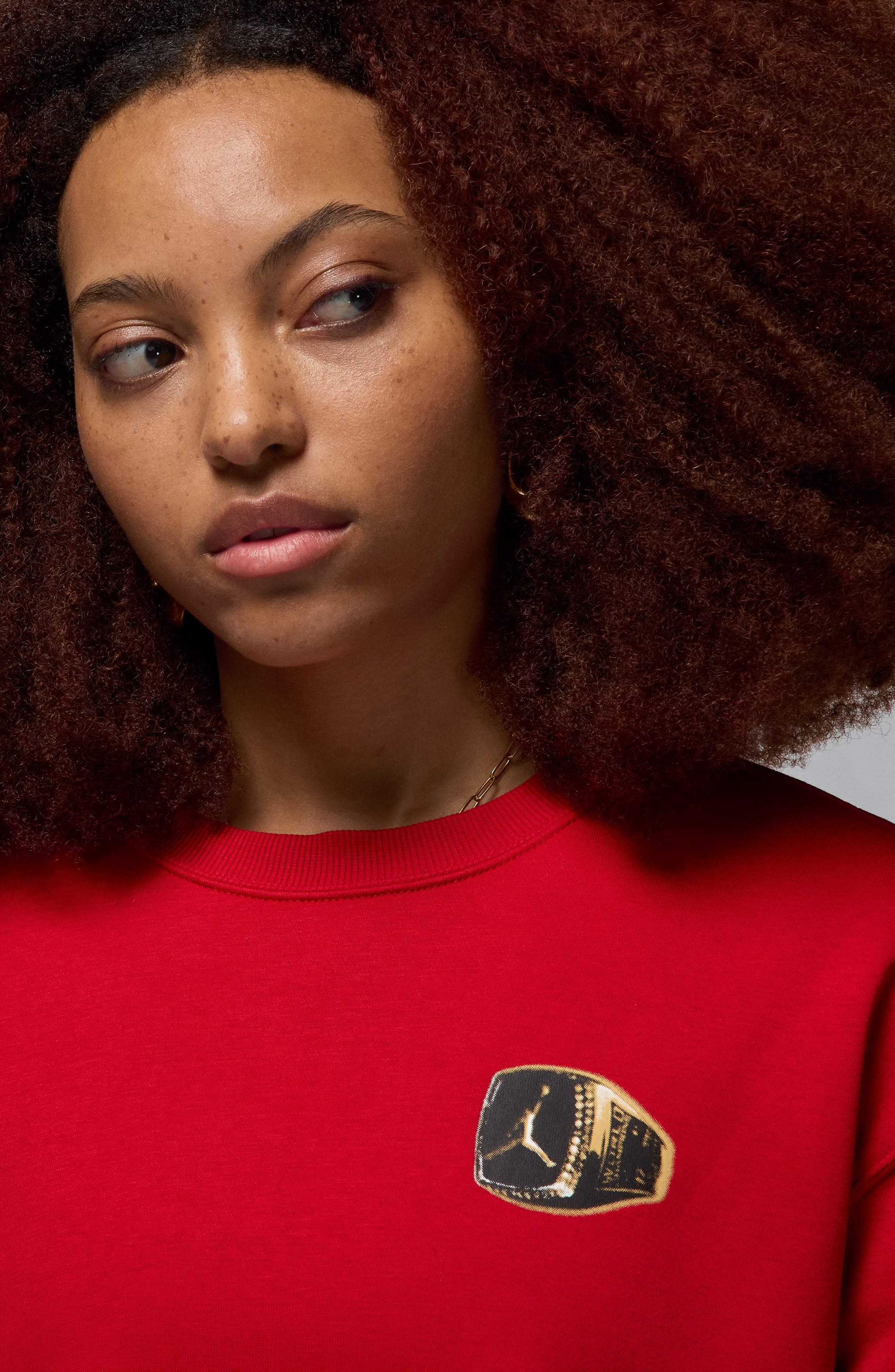 Nike Jordan Brooklyn Fleece Crewneck Sweatshirt in Gym Red/White at Nordstrom - 4