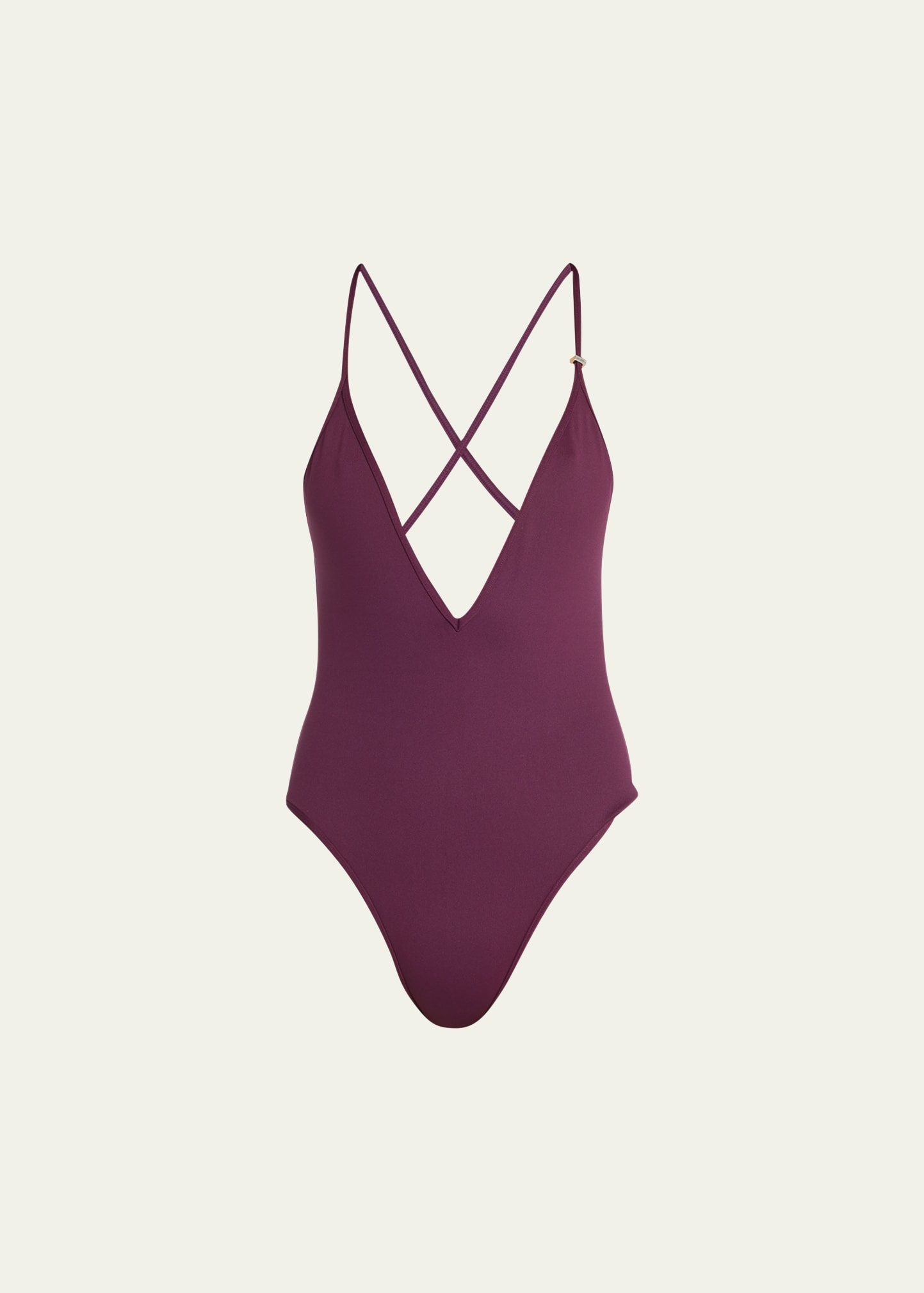 Deep V One-Piece Swimsuit - 2