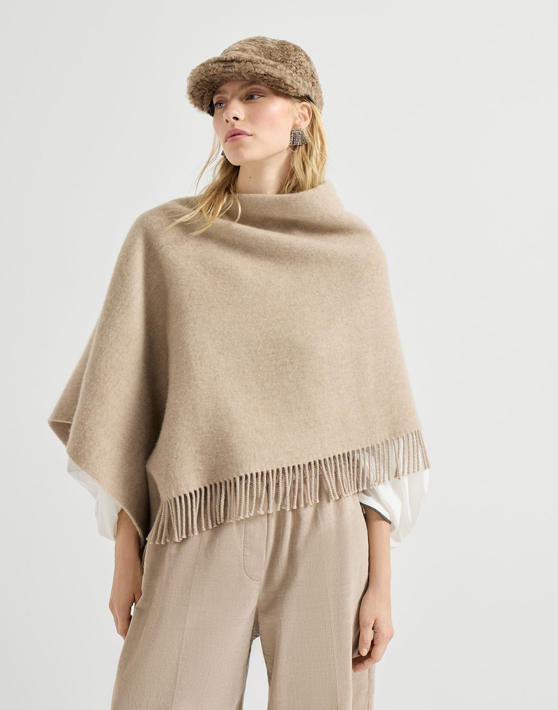 Wool and cashmere asymmetric double cloth poncho 4