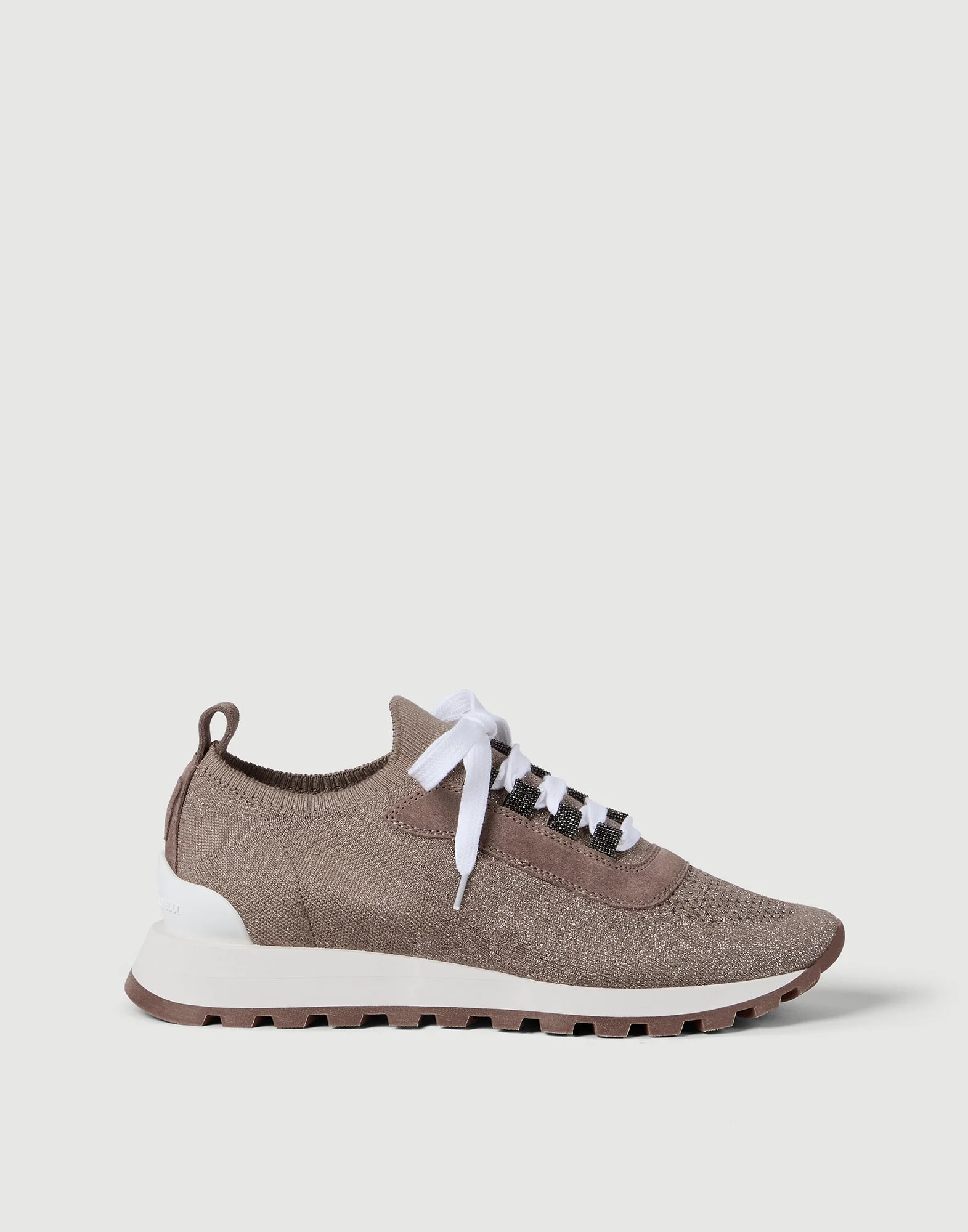 Suede and sparkling cotton knit runners with shiny eyelets - 1