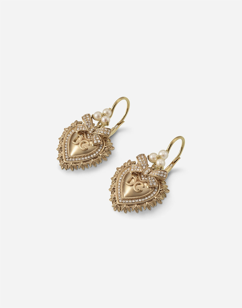 Dolce & Gabbana Devotion earrings in yellow gold with diamonds and pearls outlook