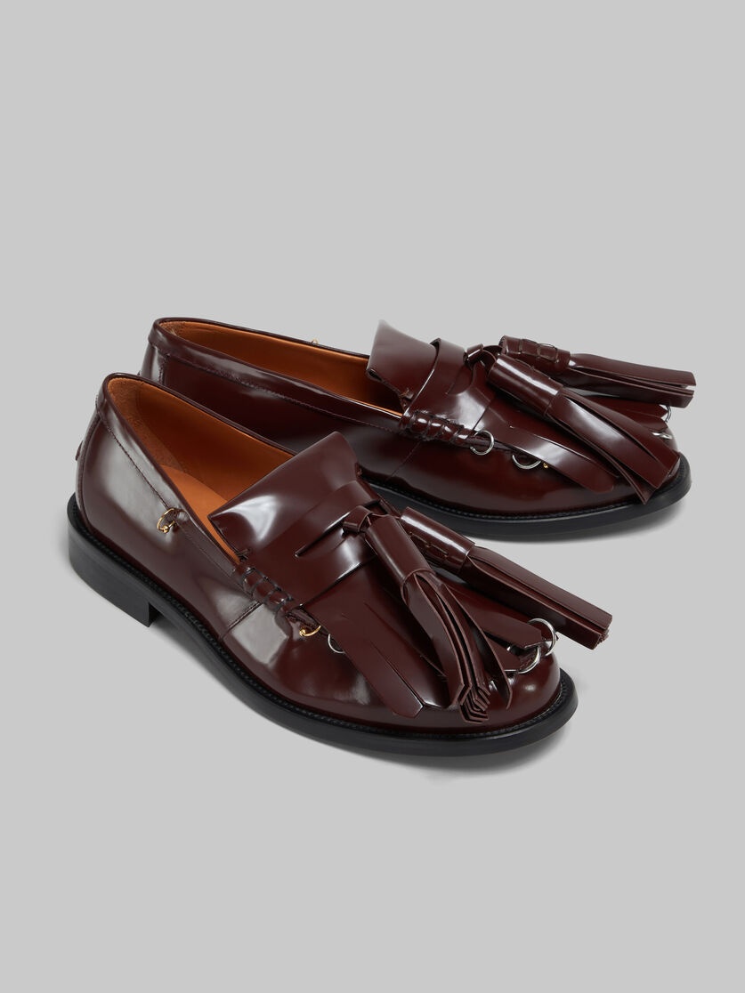 BURGUNDY LEATHER BAMBI LOAFER WITH MAXI TASSELS - 4