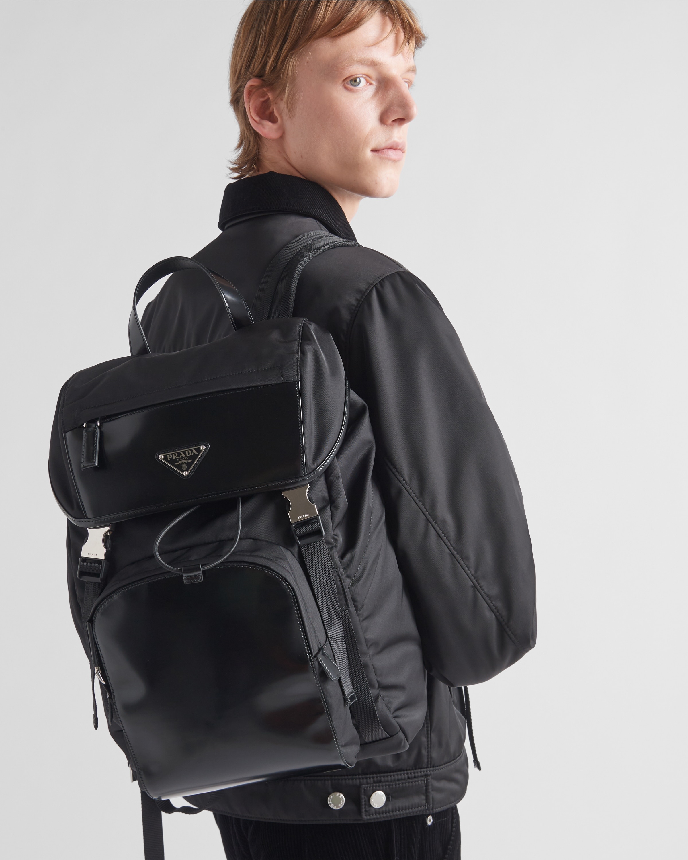Re-Nylon and brushed leather backpack - 2