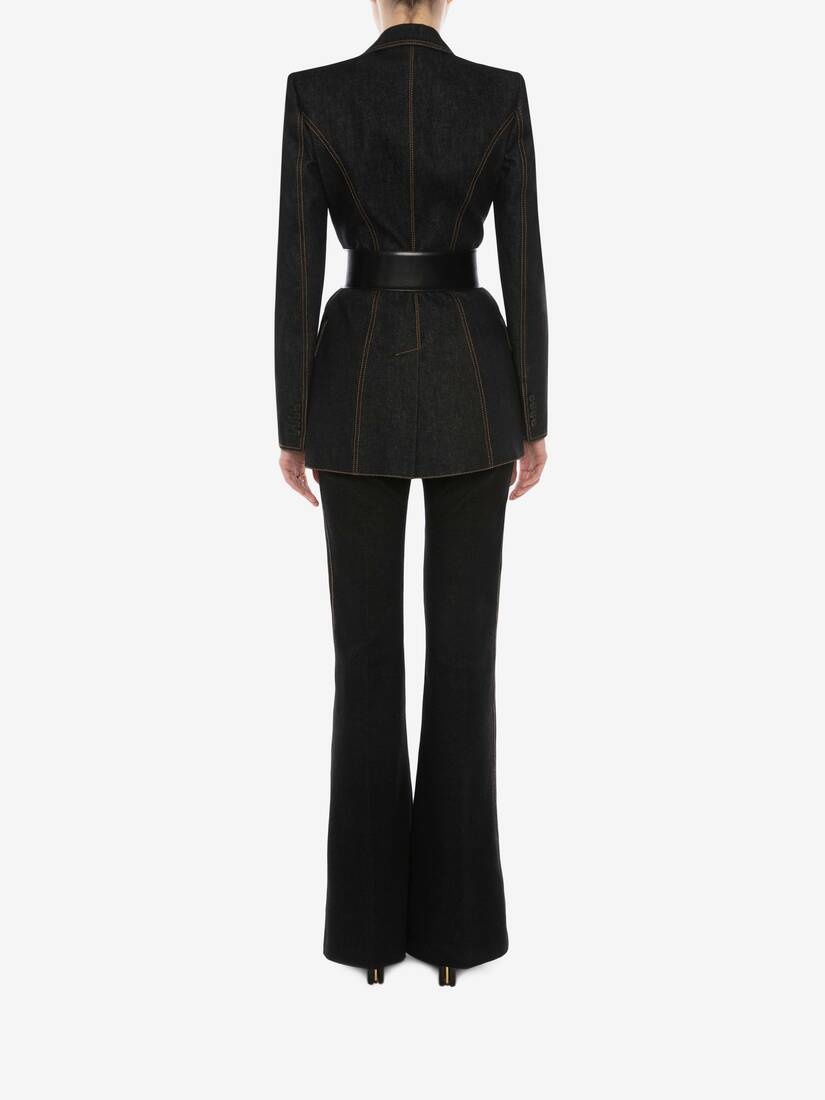 Narrow Bootcut Denim Pants in Black - 4