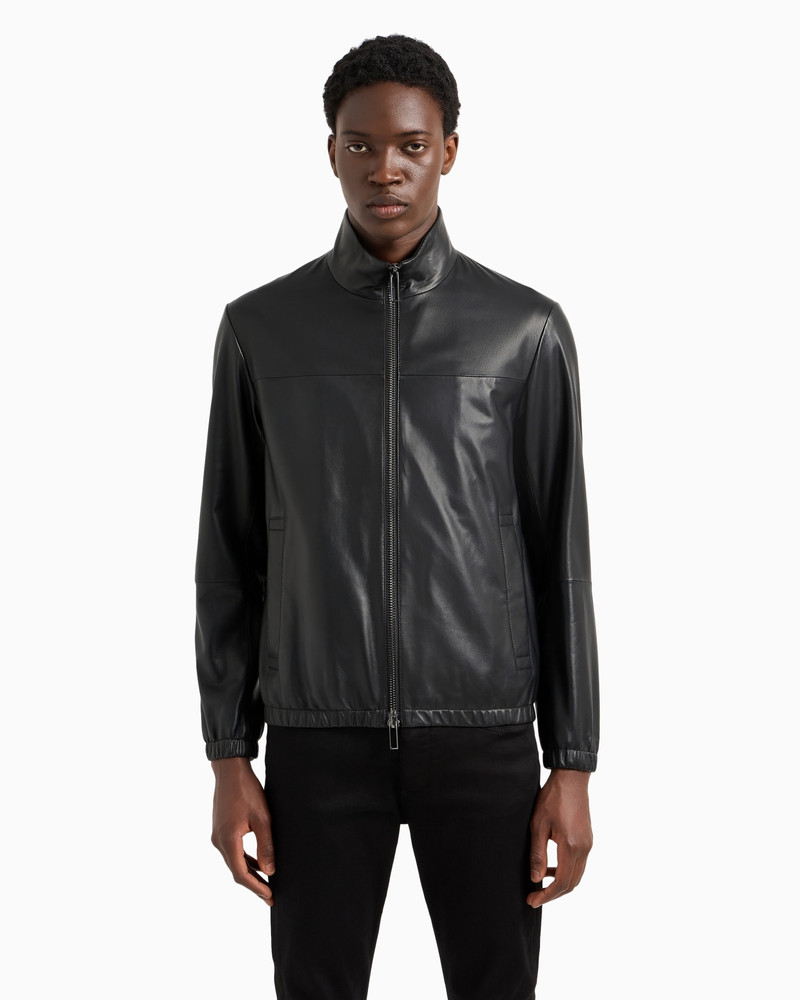 EMPORIO ARMANI Semi-aniline nappa lambskin blouson with full-length zip outlook