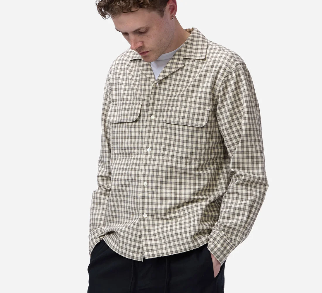 Open Collar Shirt ~ Ecru Micro Plaid - 1
