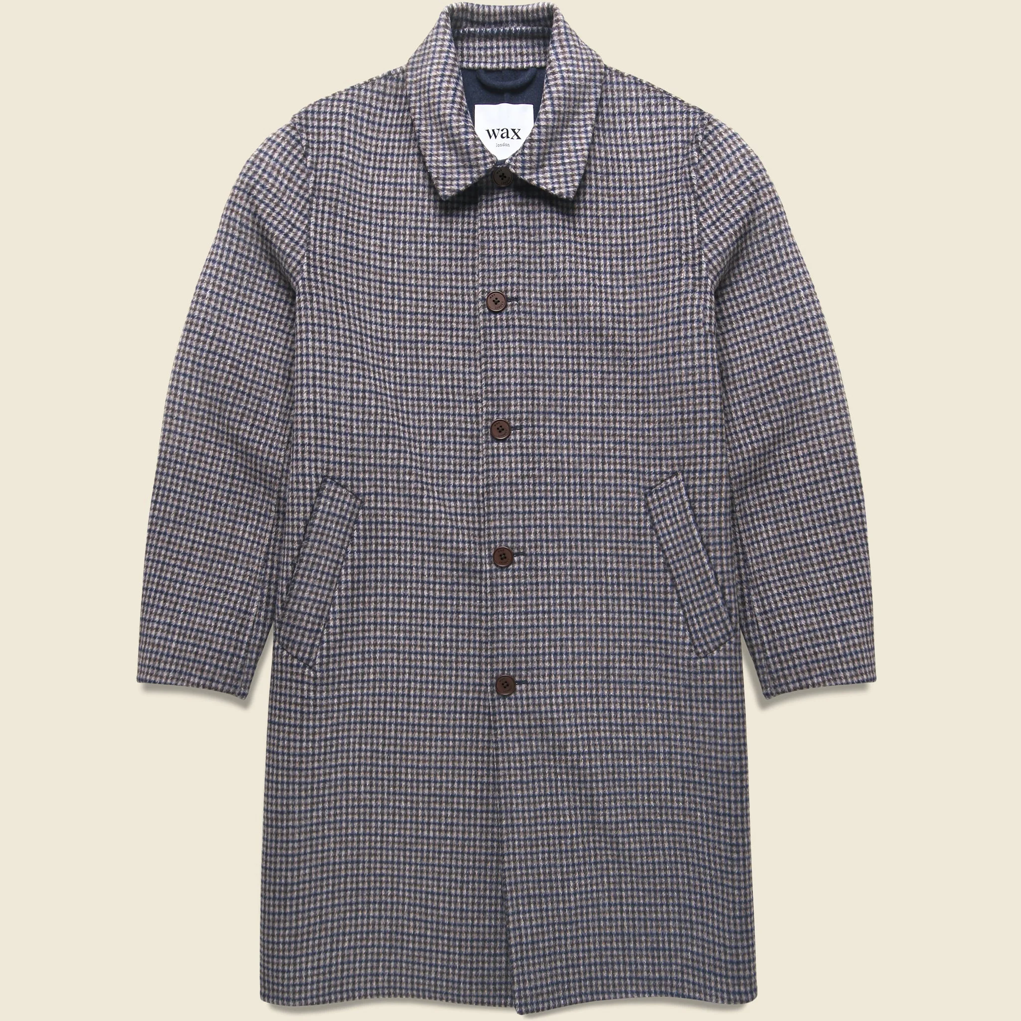 Stan Coat - Double Face Check Navy/Brown - 1