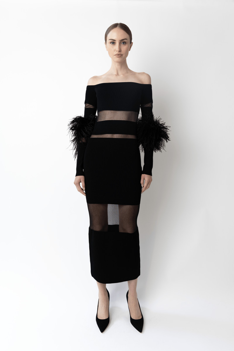 LAPOINTE Matte Viscose Intarsia Dress With Feathers outlook
