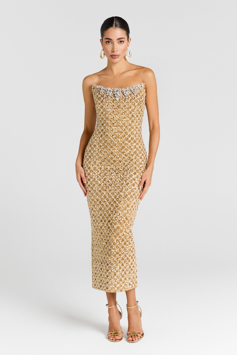 NADINE MERABI Isabella Gold Dress outlook