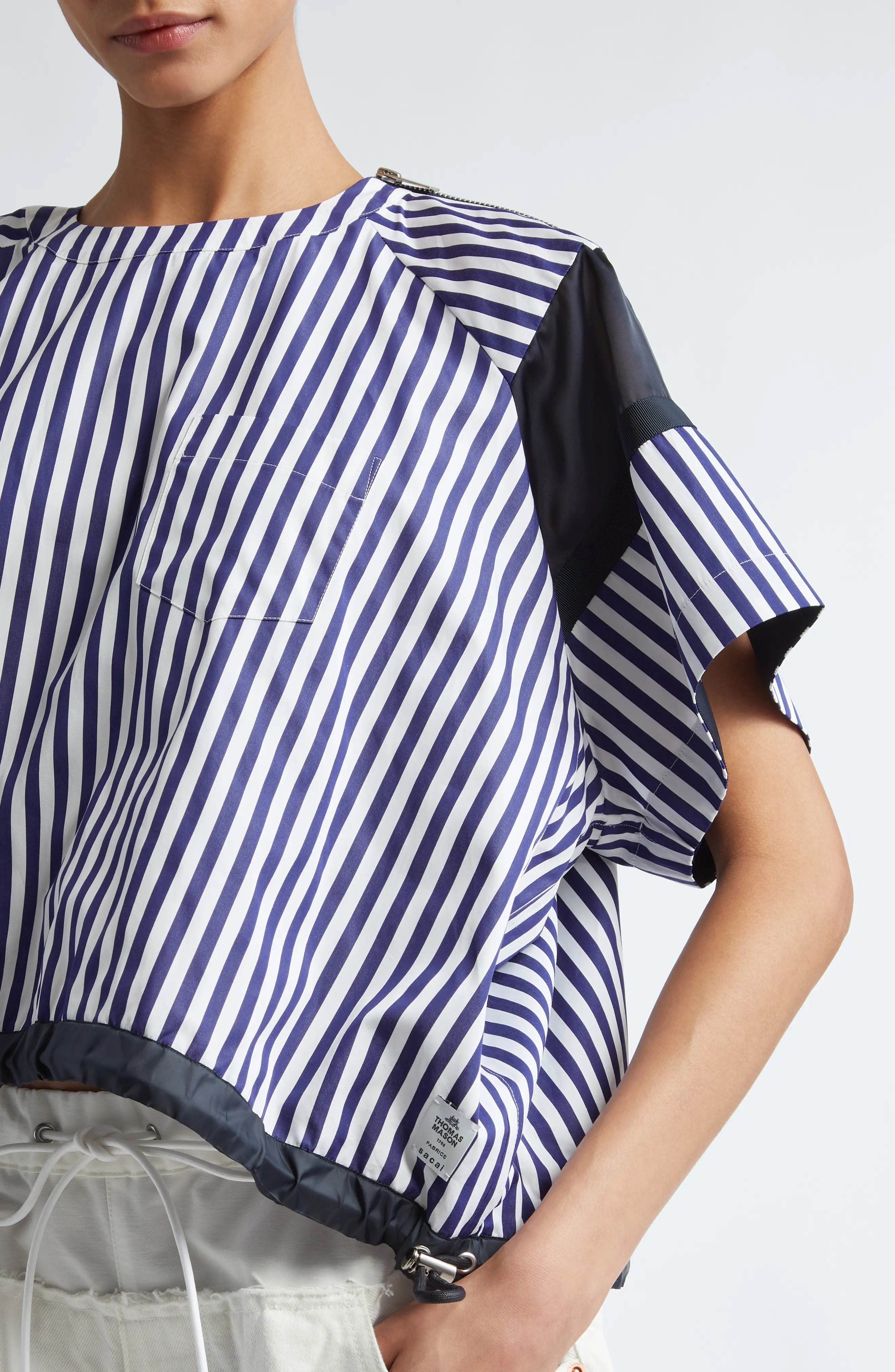 sacai x Thomas Mason Paneled Mixed Media Top | nordstrom