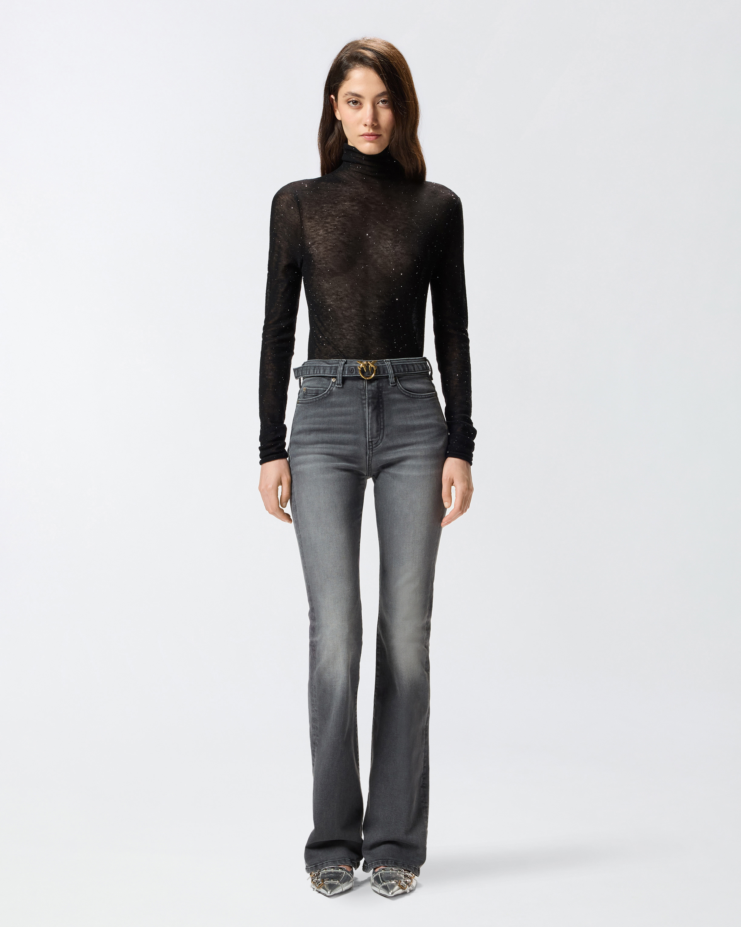 GREY DENIM FLARED JEANS - 2