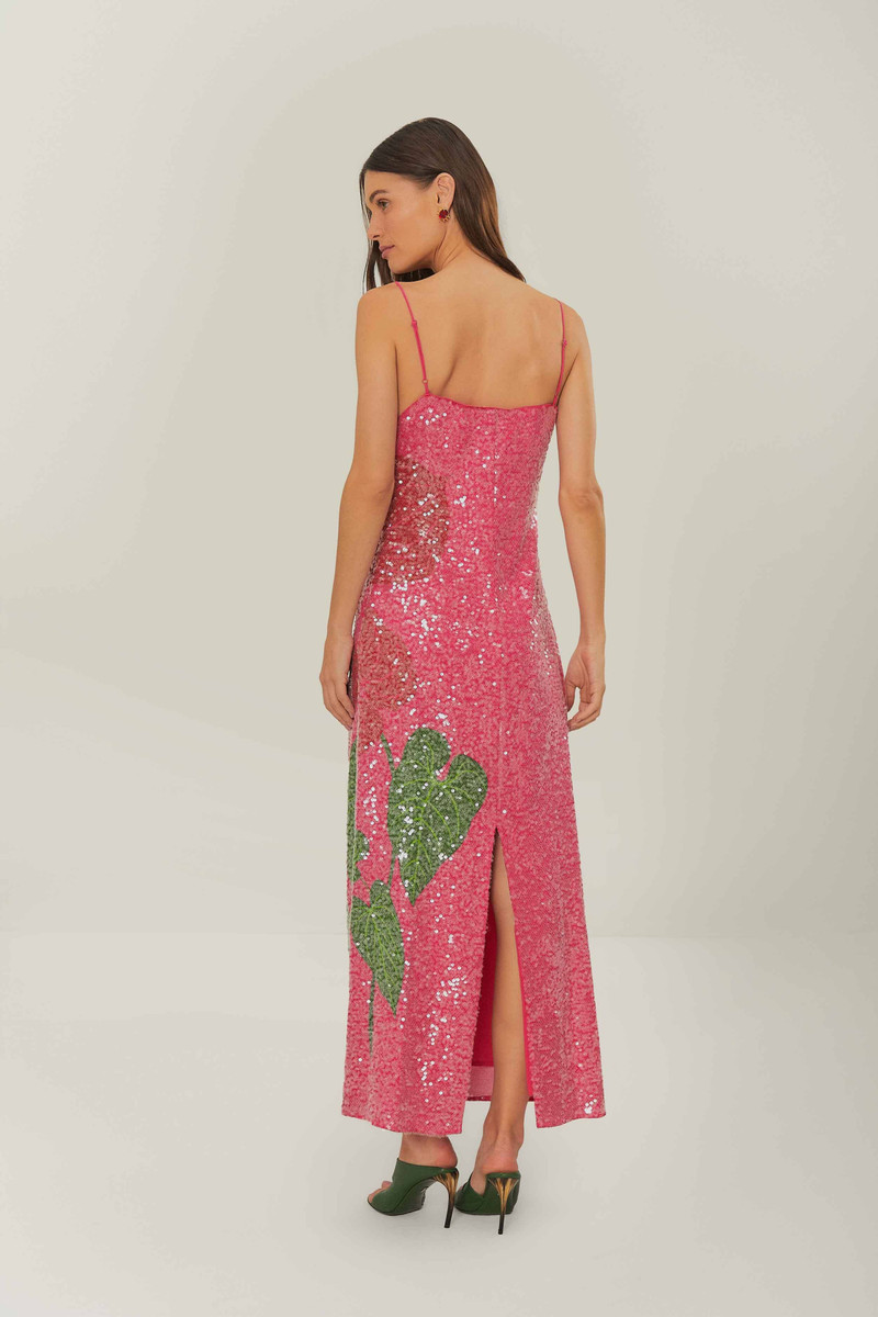 Pink Anthurium Flowers Slip Maxi Dress 4