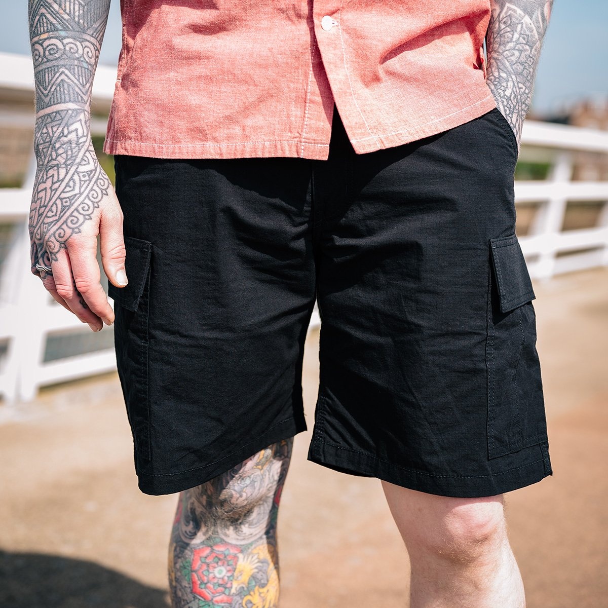 IH-736-BLK Ripstop Cargo Shorts - Black - 3