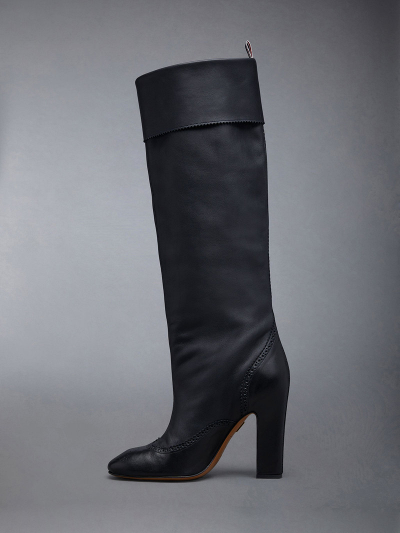 Calf Leather 105mm Block Heel Brogued Knee High Boot 3