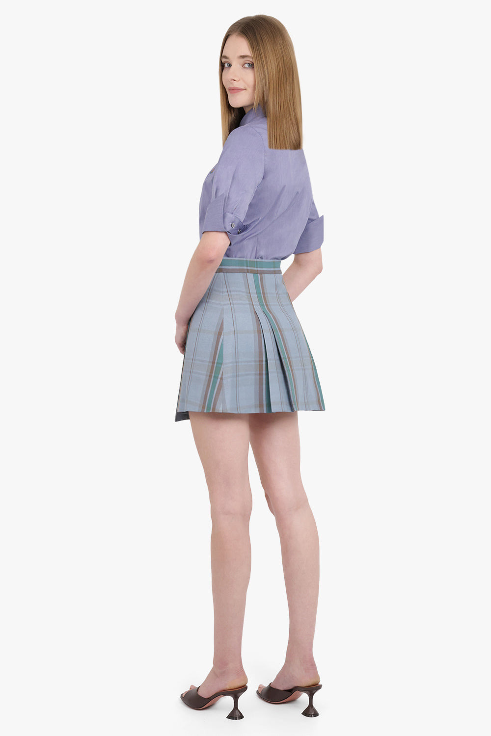 TARTAN WRAP CUT OFF SKIRT | BLUE/GREEN/ORANGE - 6