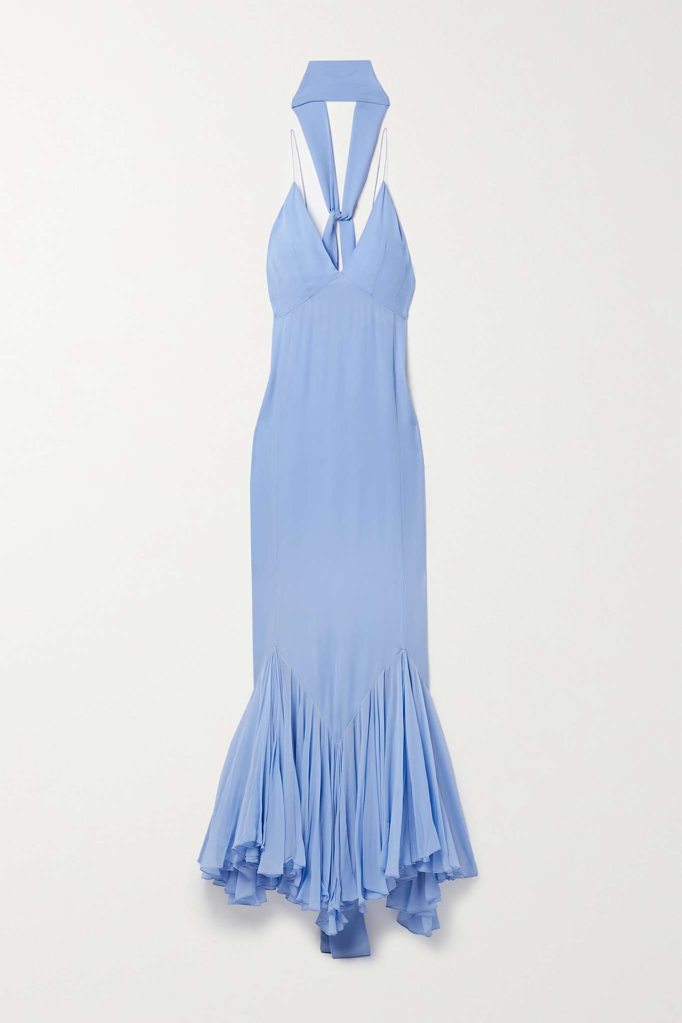 khaite candita silk maxi dress Khaite Candita Scarf-detailed Gathered Silk-georgette Maxi Dress In Blue