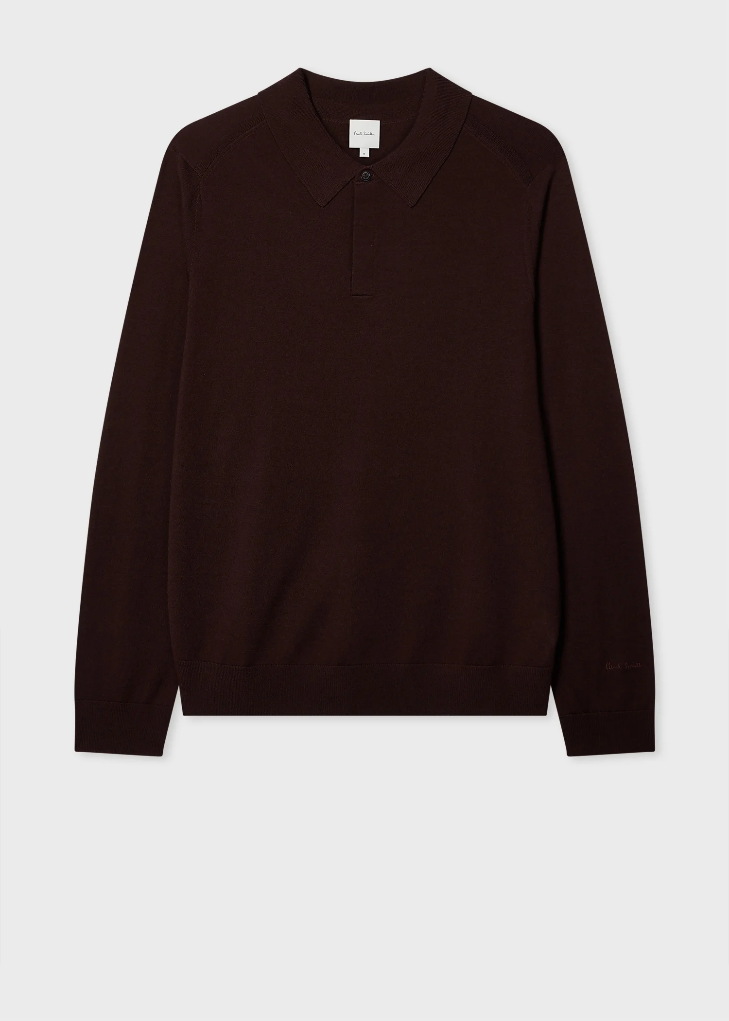 Burgundy Merino Wool Knitted Long-Sleeve Polo Shirt - 1