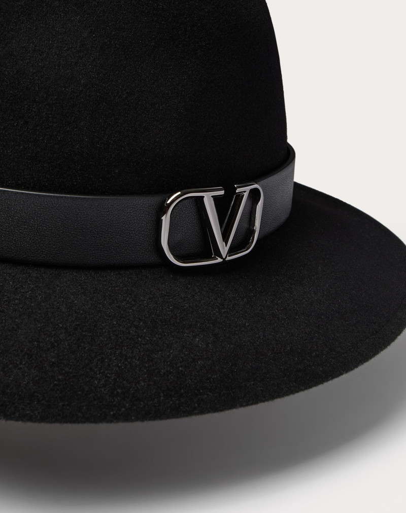 Valentino VLOGO SIGNATURE RABBIT FUR AND LEATHER FEDORA HAT outlook