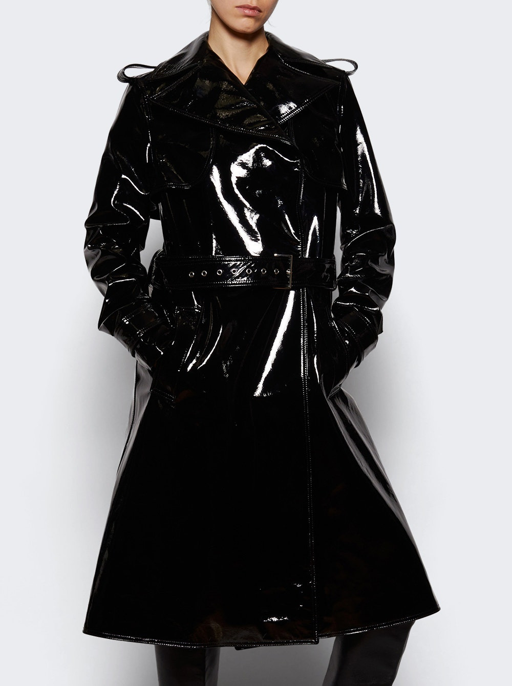 Leather Trench Coat Black - 2