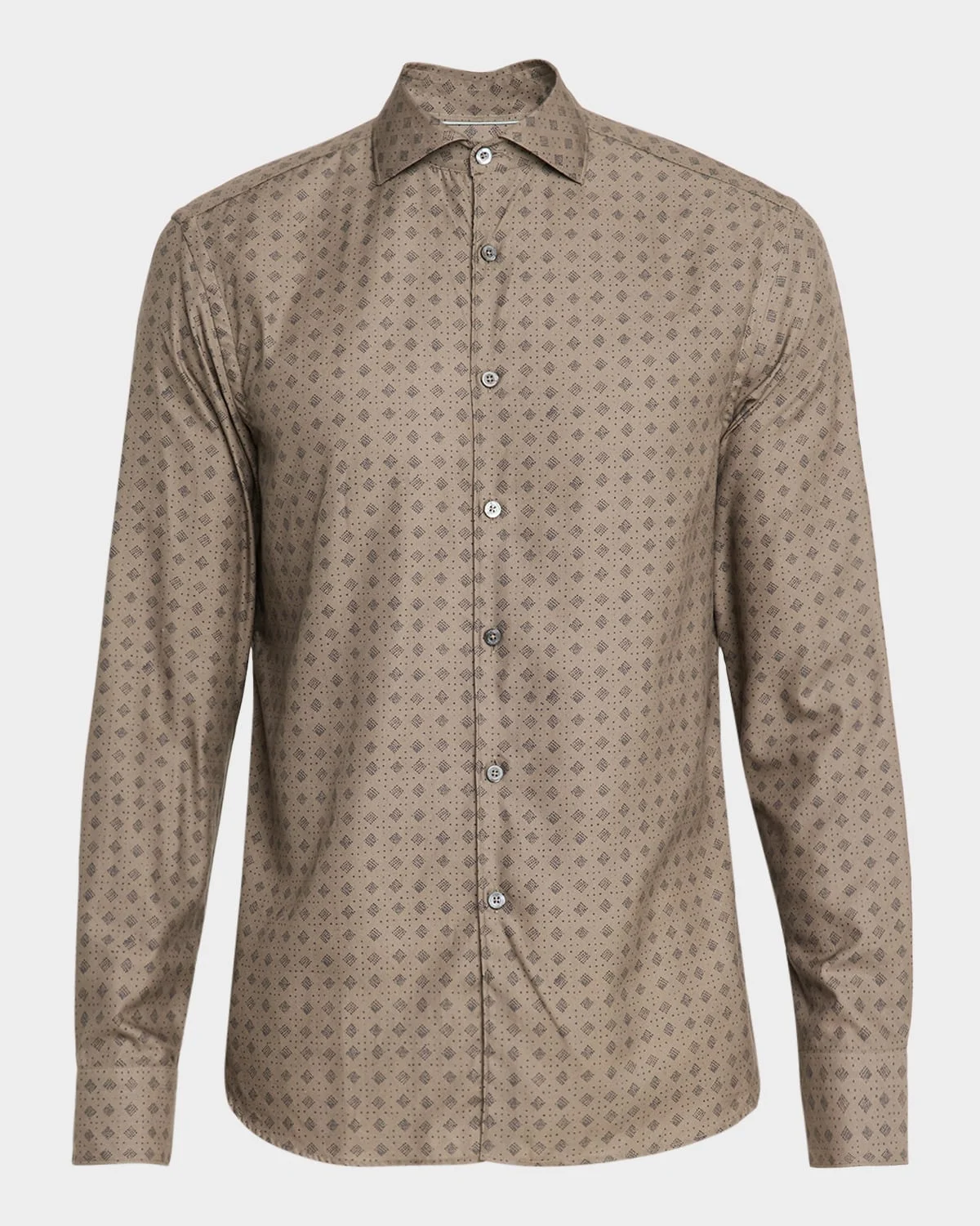 Men's Cotton and Lyocell Geometric-Print Sport Shirt - 1