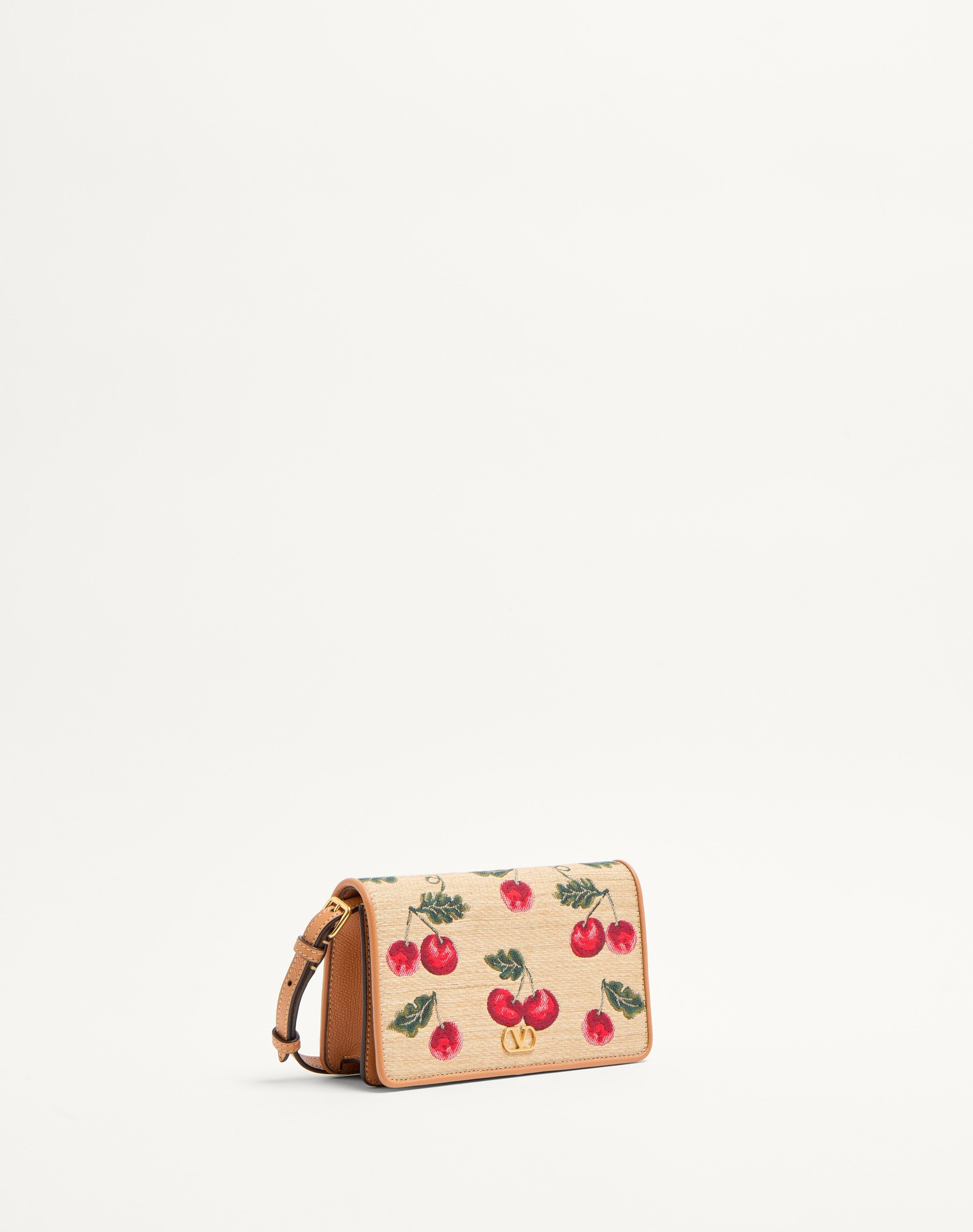 VLOGO SIGNATURE MINI SHOULDER BAG IN JACQUARD RAFFIA WITH CHERRYFIC PATTERN - 3