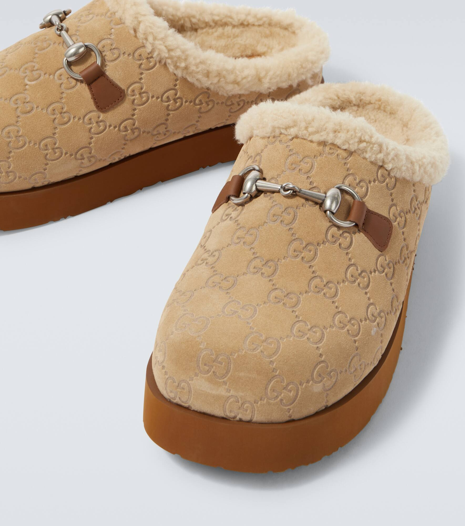 GG shearling-trimmed suede mules - 3