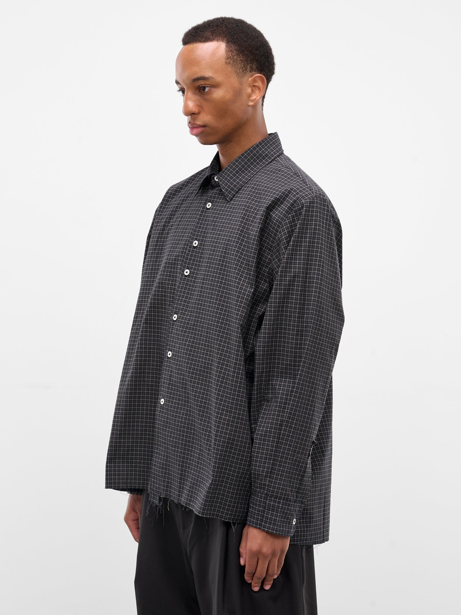 Black Check Raw Hem Shirt - 2