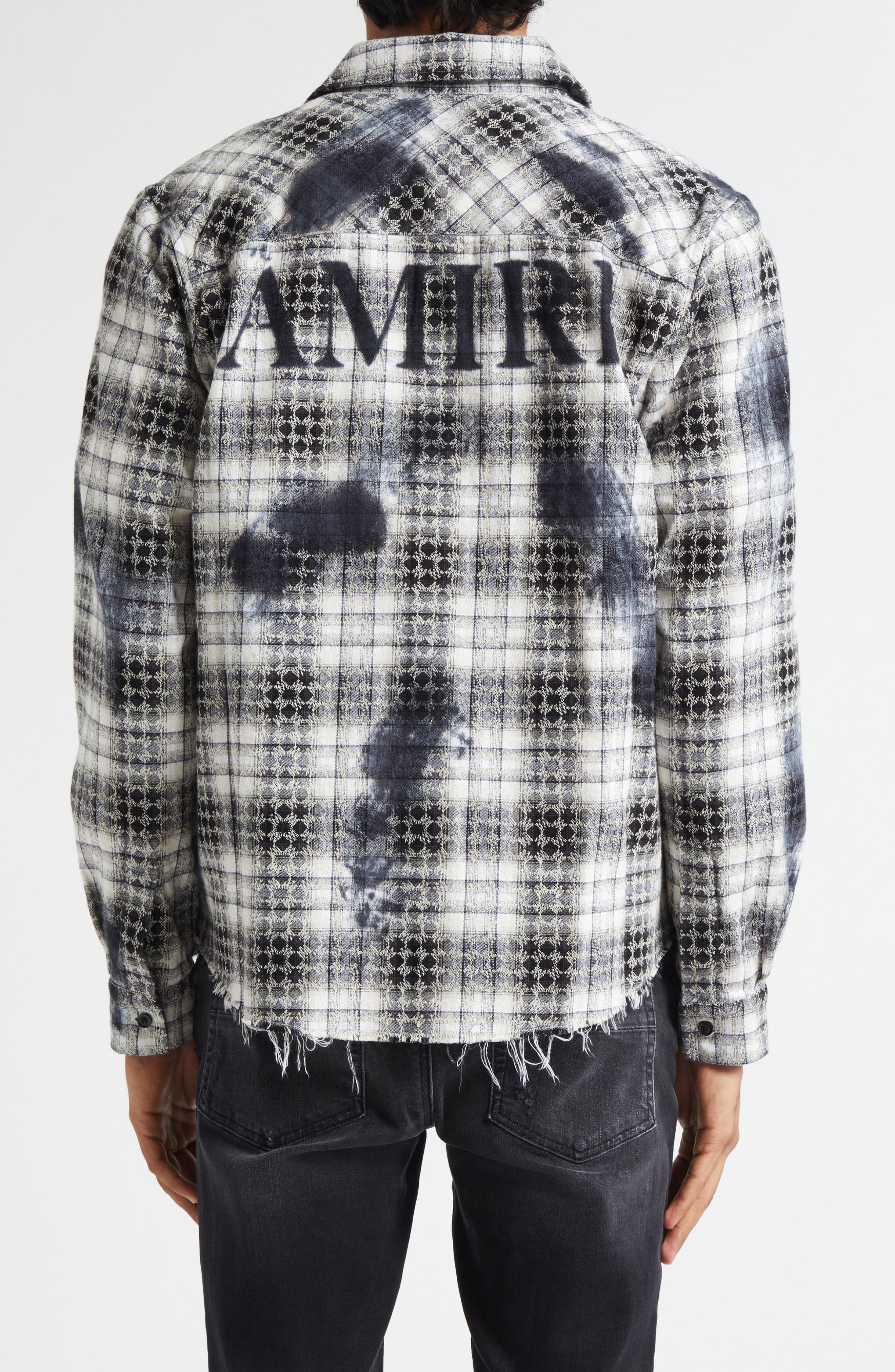 AMIRI MA Quad Bleach Splatter Flannel Button-Up Shirt in Black at Nordstrom - 3