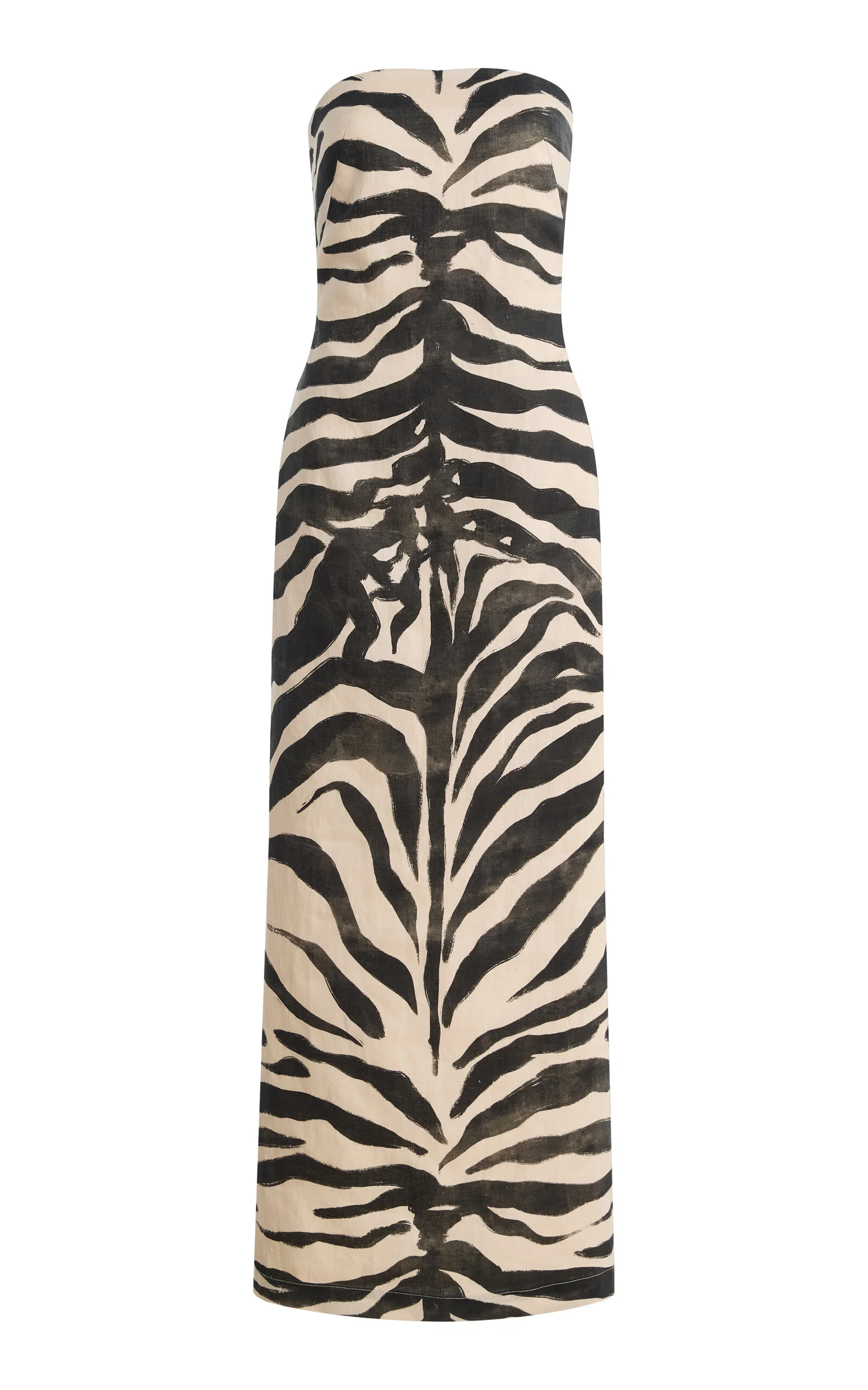 Exclusive Strapless Linen Midi Column Dress black/white - 1