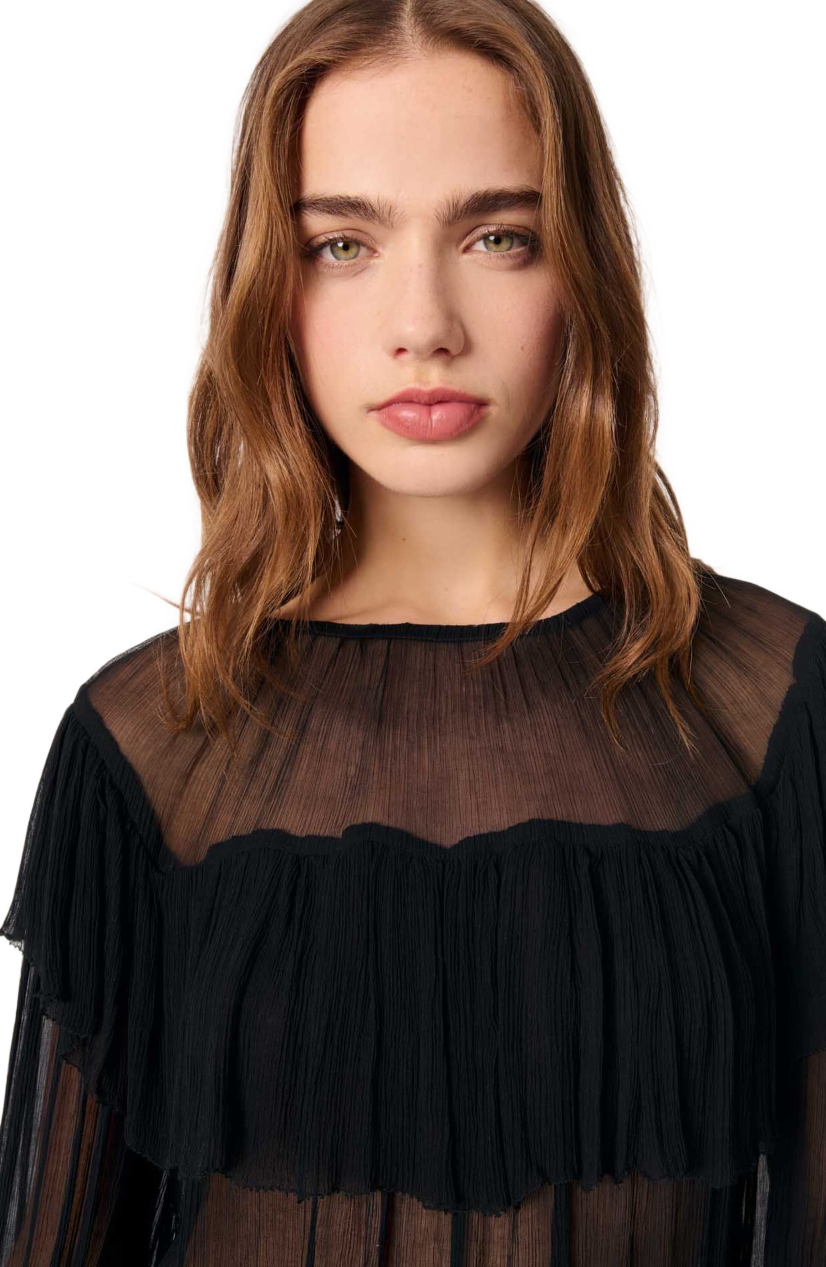 maje Ruffled chiffon top in Black at Nordstrom - 5