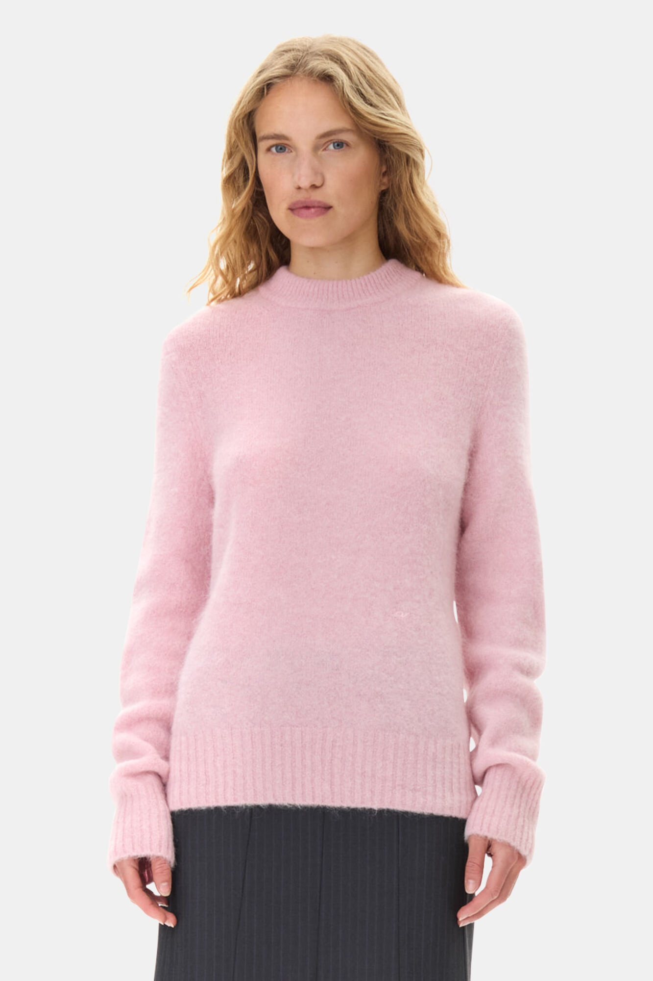 PINK BRUSHED ALPACA O-NECK SWEATER - 3