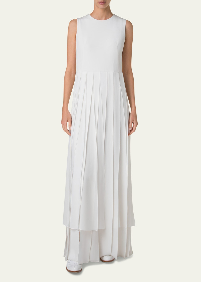 AKRIS Sleeveless Pleated Ribbon Silk Crepe Gown outlook