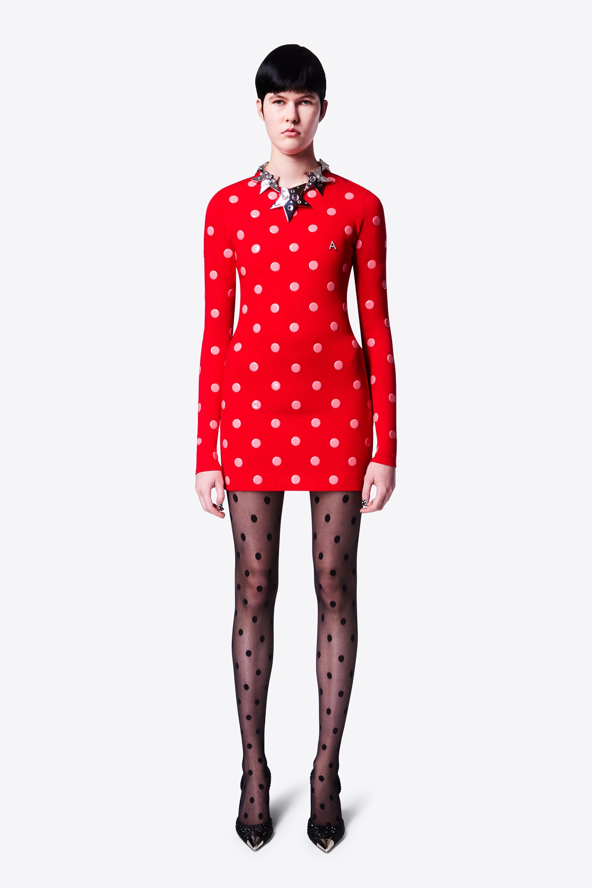 POLKA DOT LONG SLEEVE MINI DRESS - 4