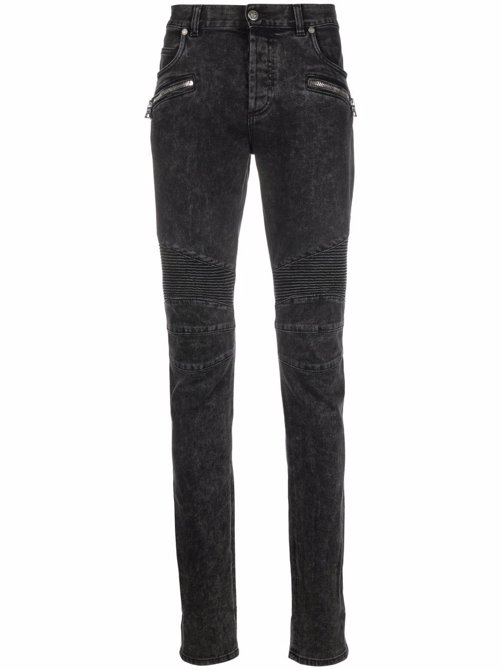 monogram ribbed-detail slim jeans - 1