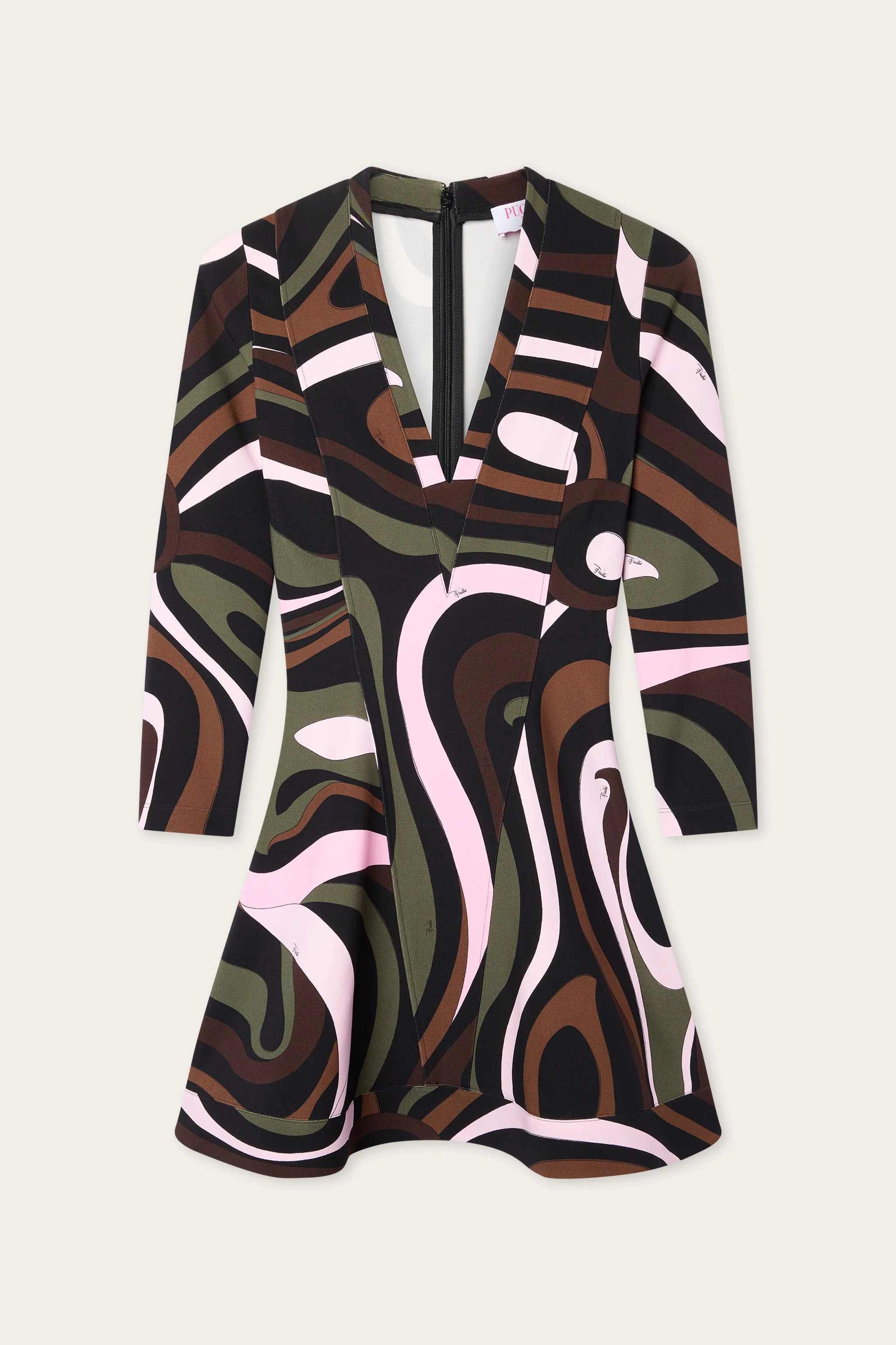 MARMO PRINT JERSEY V-NECK DRESS - 1