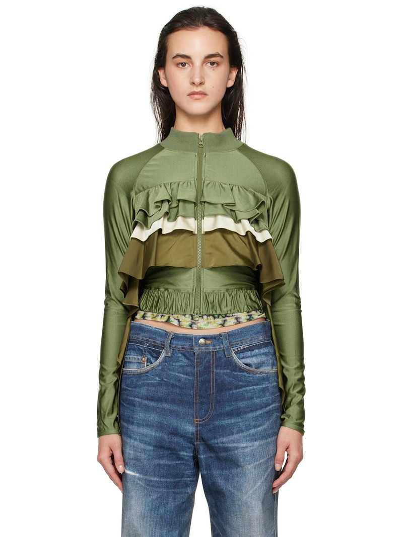Khaki Riley Ruffle Tight Zip Up Jacket 1