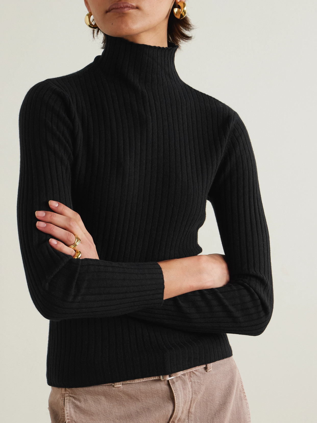 Ariana Ribbed Turtleneck Cashmere Sweater - 4