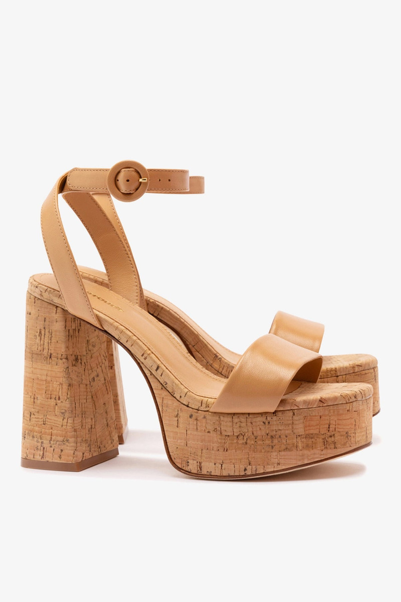 Larroudé Dolly Sandal In Tan Leather and Natural Cork outlook