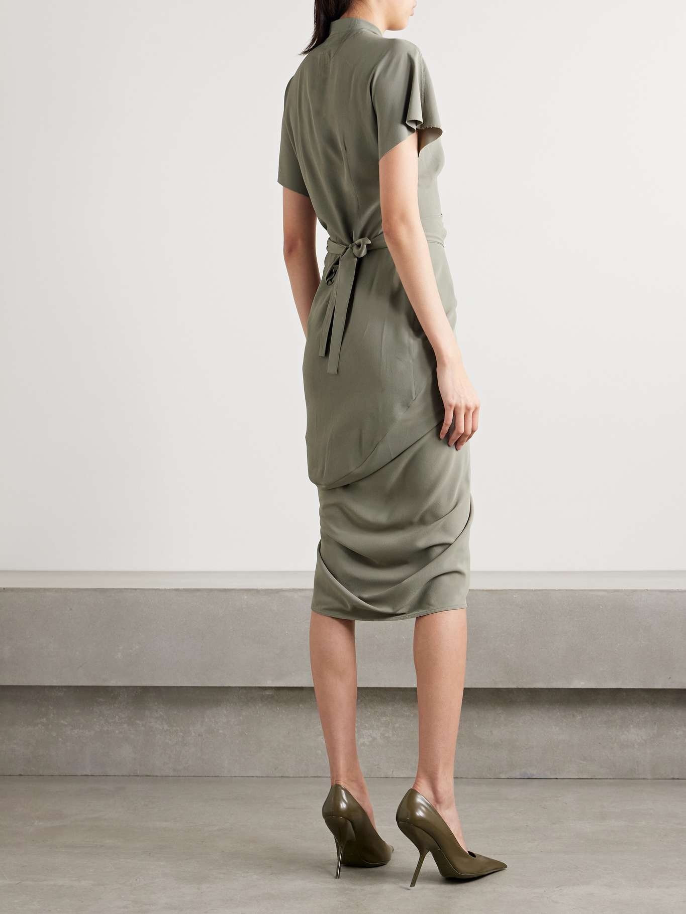 Draped crepe midi wrap dress Green - 3