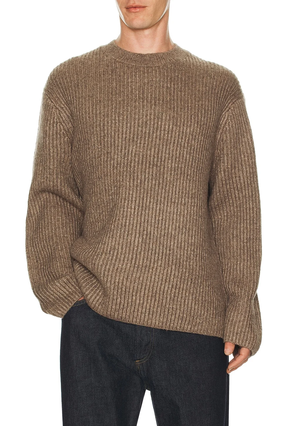 Wool Cotton Long Sleeve Crew Neck Sweater - 1