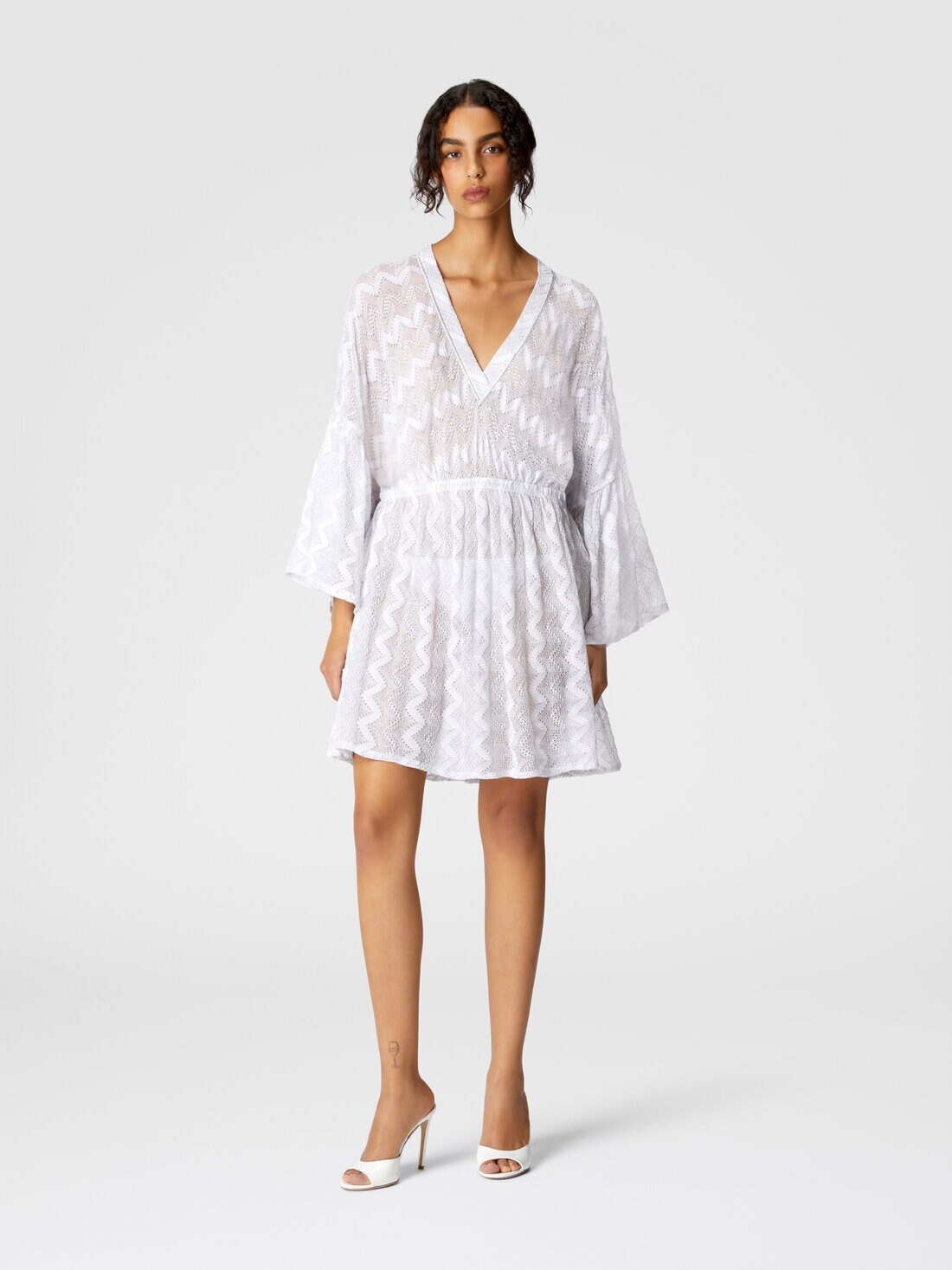Cover-up dress in zig zag lamé viscose with wide sleeves - 2
