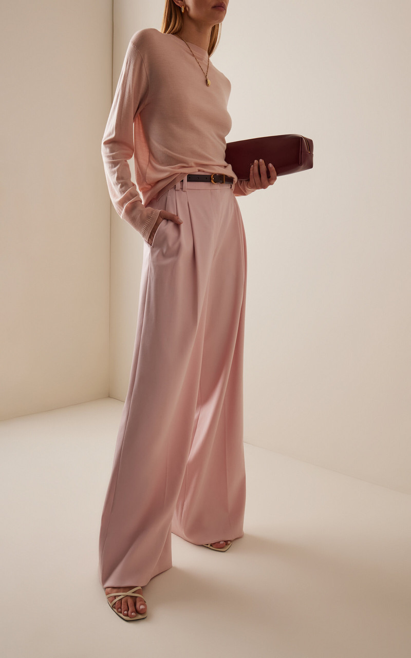 Another Tomorrow Wool Wide-Leg Pants light pink outlook