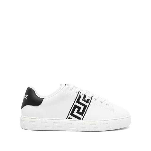 Greca-embroidered leather sneakers - 1
